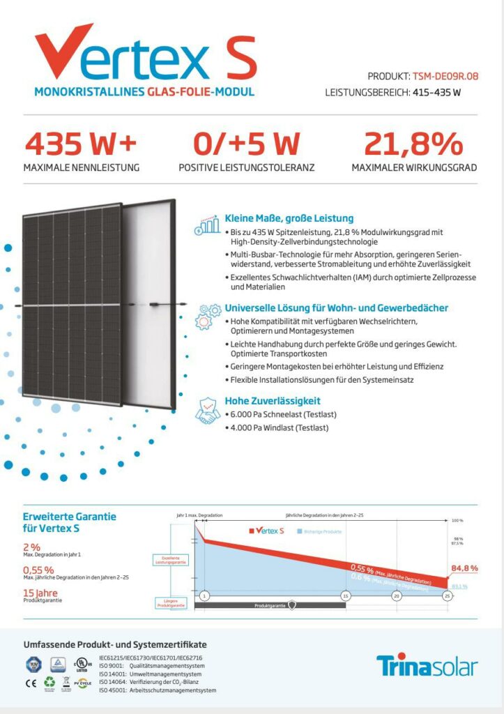 Trina Vertex 425w Solarmodul S BLACK FRAME TSM DE09R 08 BOGA Solar
