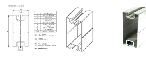 80x40 ALU Montageprofil Montageschiene in 6,00 m – Bild 3